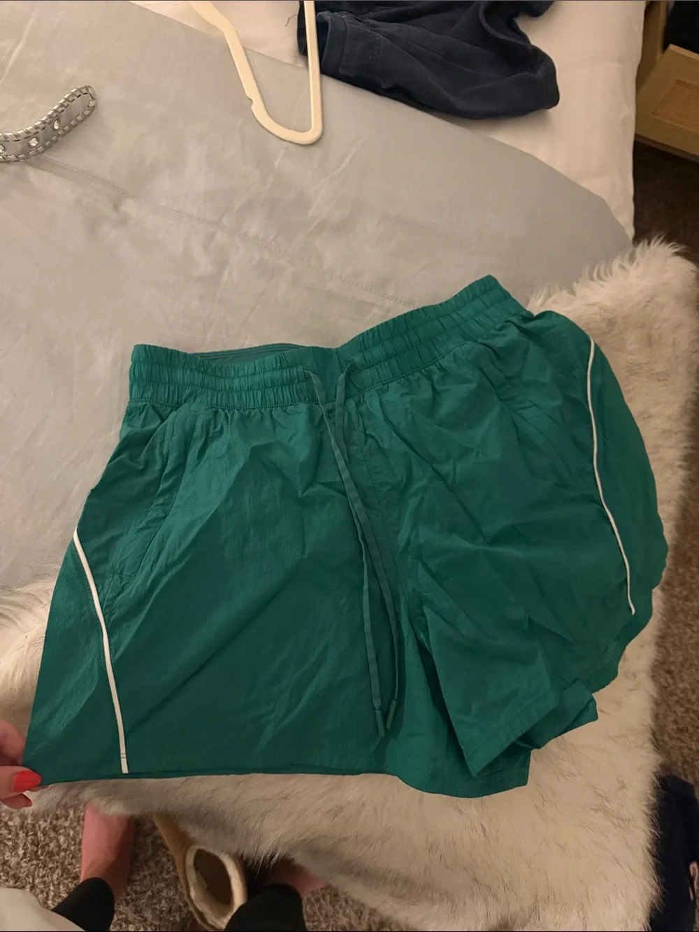 Lululemon Green Athletic Shorts with White Piping